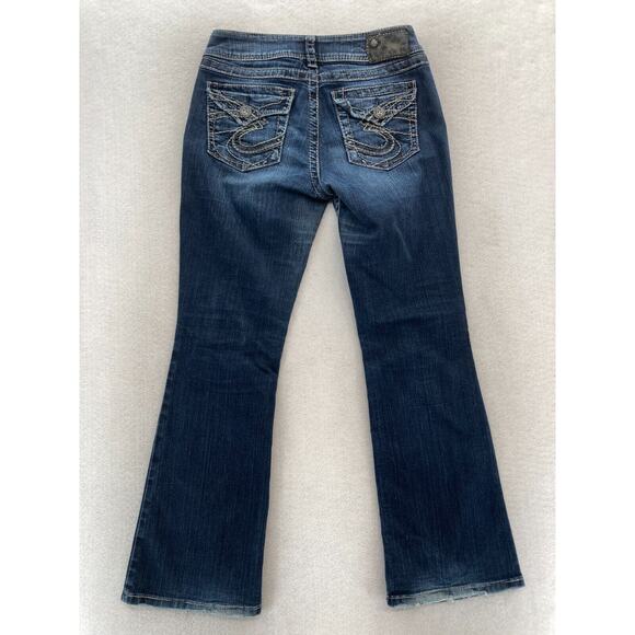 Silver Jeans Suki Surplus Women's 28x30 Bootcut Dark Blue Stretch Denim Grunge - Picture 15 of 16